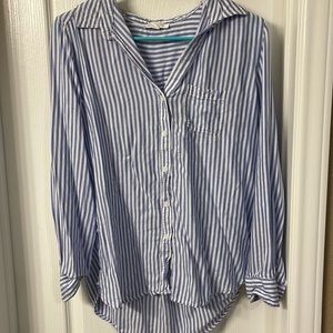 Blue and white striped button tunic top, size Small, brand: beachlunchlounge